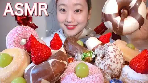seracc中字krispykreme迷你糖釉甜甜圈草莓配奶油食音咀嚼音新