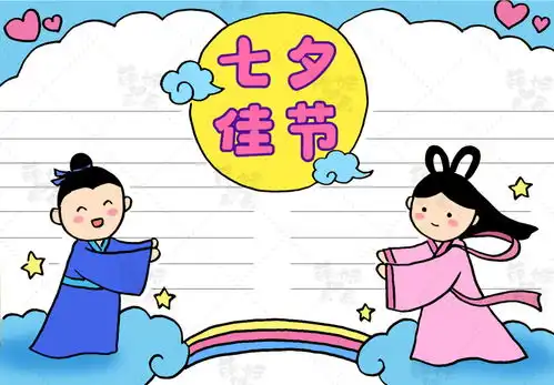 相约七夕,用牛郎织女画出的七夕手抄报,简单又好看哦
