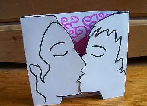 情人节接吻立体卡片手工制作教程