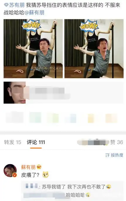 表情苏有朋瑜伽照被网友恶搞,p上杜飞毫无违和感苏有朋皮痒了苏导表情