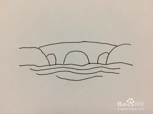 怎样简笔画河水小桥风景画