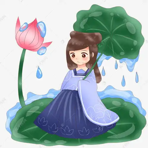 谷雨荷叶挡雨的女孩素材图片免费下载千库网