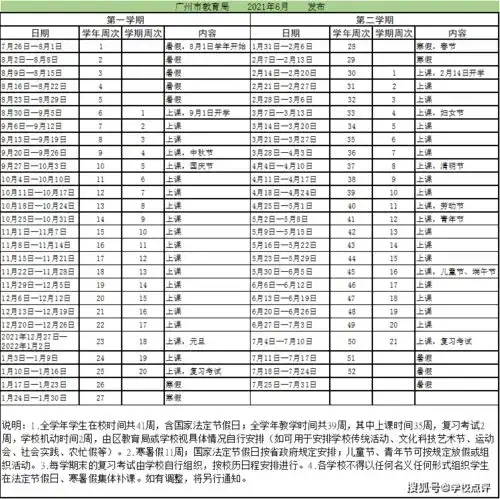 重磅20212022年广州中小学校历出炉暑假寒假时间都在这