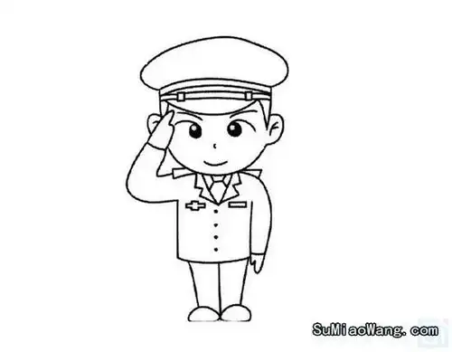 敬礼的警察帅气简笔画画法